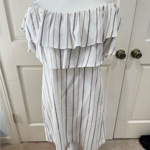Charles Henry White and Metallic striped off shoulder dress, size L